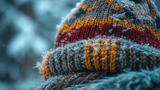 A close-up view of someone wearing a knit hat, with no additional context