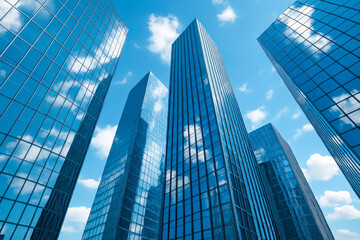 Modern skyscrapers reflecting the blue sky and clouds in the city