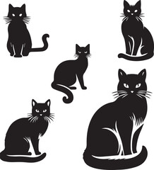 Black Cat Silhouettes Collection – Vector Set of Cat Shapes and Poses