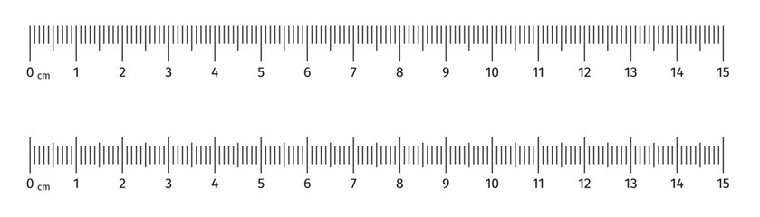 Ruler scale with markings and numbers. Size indicators measuring tool. Ruler scale with centimeters and millimeters units. Vector