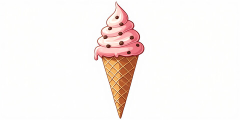 Ice cream food isolated on white. Cartoon doodle waffle cone ice cream set. Vector illustration cake