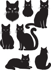 Black Cat Silhouettes Collection – Vector Set of Cat Shapes and Poses