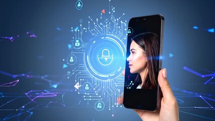 Futuristic biometric security scan on smartphone with digital network connectivity - Powered by Adobe