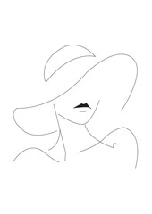 Minimalist Line Art Woman in Hat – Elegant Fashion Silhouette