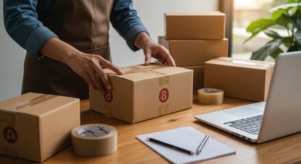 Small Business Owner Packaging Product for Shipping