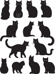 Black Cat Silhouettes Collection – Vector Set of Cat Shapes and Poses