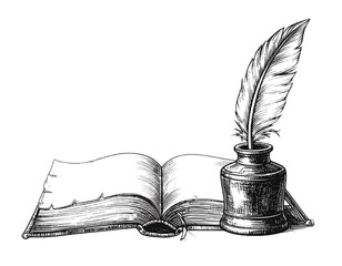 old book with feather pen