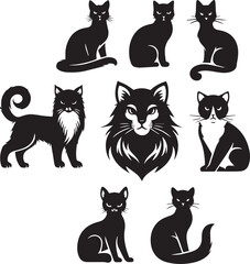Fototapeta premium Black Cat Silhouettes Collection – Vector Set of Cat Shapes and Poses