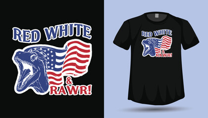 Red White & RAWR &ndash; Patriotic Dinosaur American Flag 4th of July Vector T‑Shirt Design