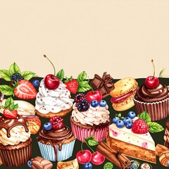 Delicious cupcakes and desserts