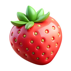 Obraz premium 3D Rendered Cartoon Strawberry with Green Leaves on a png Transparent Background fruit
