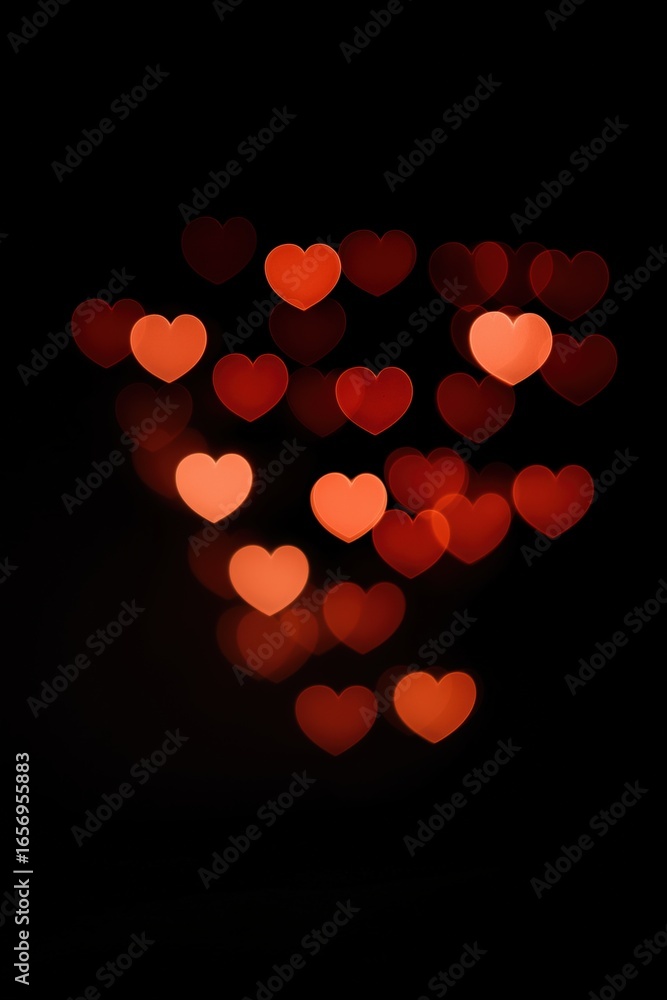 Poster heart-shaped bokeh lights creating a romantic atmosphere in soft focus