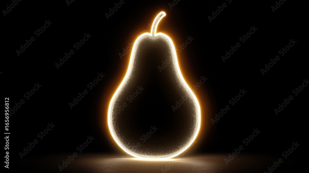 Poster a glowing pear silhouette against a dark background, emphasizing its shape and form with a striking 