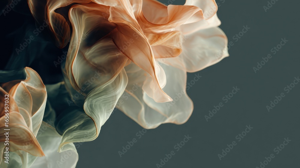Poster a close-up of delicate, flowing fabric in soft colors, creating an ethereal and artistic appearance 
