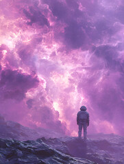 Fototapeta premium Astronaut Contemplating a Vibrant Nebula in Space