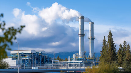 Obraz premium Geothermal Drilling Site Integrated with Sustainable Power Infrastructure