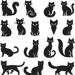 Black Cat Silhouettes Collection – Vector Set of Cat Shapes and Poses
