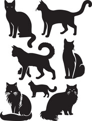 Black Cat Silhouettes Collection – Vector Set of Cat Shapes and Poses