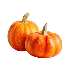 Two bright orange pumpkins isolated on transparent background, symbolizing autumn harvest and seasonal food