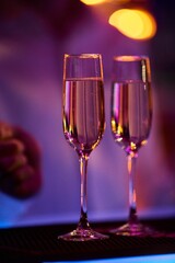 Elegant Wine Glasses with Wine on a Table	