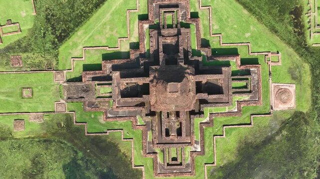 Aerial video of ancient ruins (Buddhist Bihar) in Bangladesh