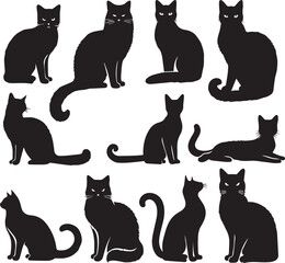 Black Cat Silhouettes Collection – Vector Set of Cat Shapes and Poses