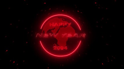 4k video 2004 concept of new year beginning, happy celebration, festival, new life, growth of business investment, finance, innovation. Glowing neon line word of Happy New Year 2004 on virtual screen.
