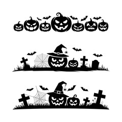 Spooky Halloween Pumpkins, Bats, and Tombstones Vector Design