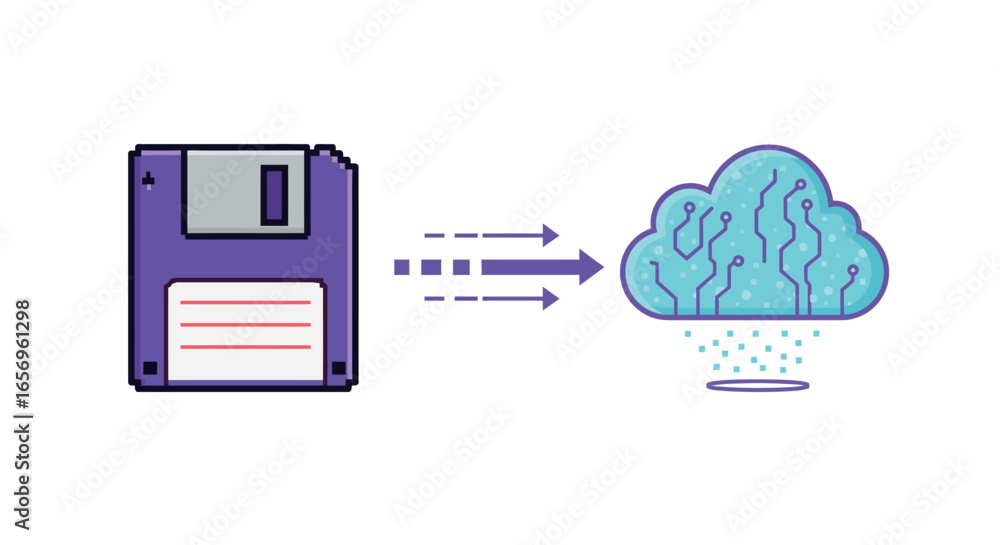 Poster retro tech meets cloud computing: classic data storage transformation design
