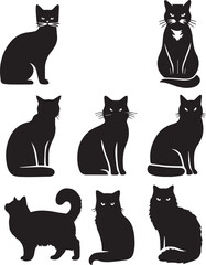 Black Cat Silhouettes Collection – Vector Set of Cat Shapes and Poses