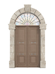 Old decorated door isolated on transparent background. 3D illustration