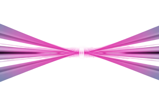 Abstract pink and white converging light beams against a stark White background creating a focal point on transparent background