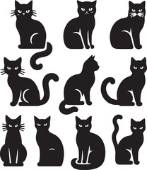 Black Cat Silhouettes Collection – Vector Set of Cat Shapes and Poses