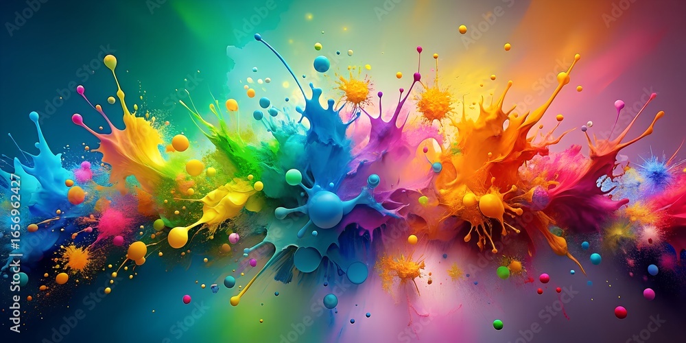 Poster a vibrant explosion of colorful paint splashes creates an abstract and dynamic background, perfect f