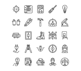 Electrician Tools Line Icons