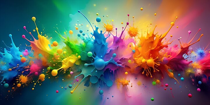 A vibrant explosion of colorful paint splashes creates an abstract and dynamic background, perfect for adding an artistic touch to any design with its bright and expressive texture