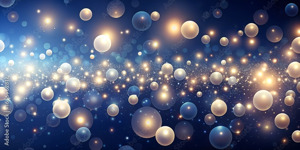 Poster a sparkling blue and gold background with bokeh lights, creating an abstract and festive design for 