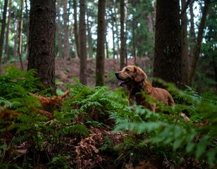 Dog in a lush forest