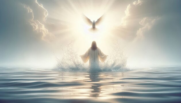 Jesus christ baptism holy spirit dove water christianity religion faith spiritual god art