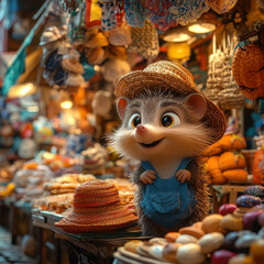 Fototapeta premium Toy ratty wearing a hat.