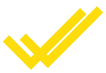 Yellow double tick icon, PNG with transparent background, flat and minimal stylized check mark for...