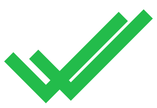 Green double line tick icon, PNG with transparent background, modern stylized check mark for approval, success indication, or task validation in digital UI