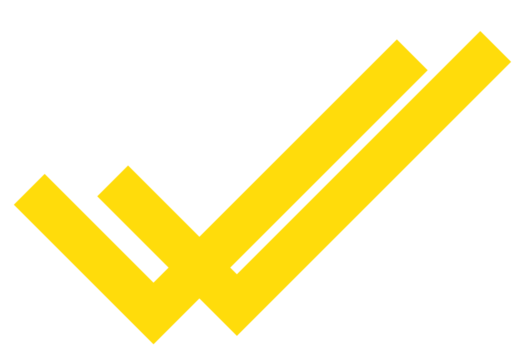 Yellow double tick icon, PNG with transparent background, flat and minimal stylized check mark for alert status, pending validation, or UI warning elements