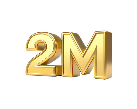 Golden 2m text isolated on transparent background