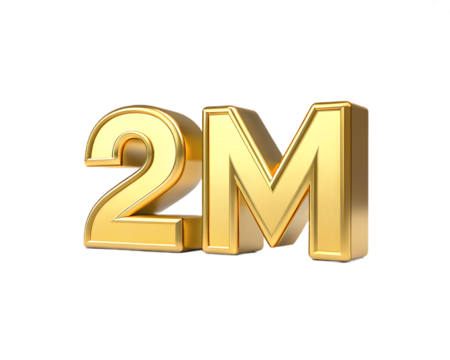 Golden 2m text isolated on transparent background
