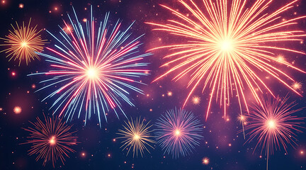 Naklejka premium Vibrant fireworks display exploding in the night sky celebrating holidays and special events