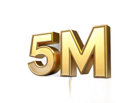 Golden 5 million number isolated on transparent background