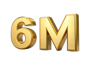Golden 6m text isolated on transparent background