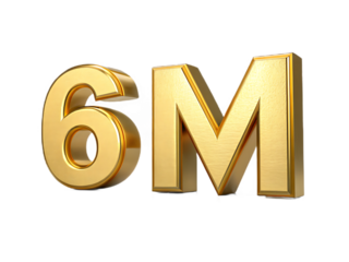 Golden 6m text isolated on transparent background