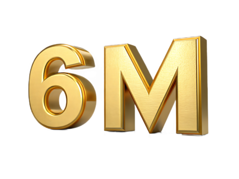 Golden 6m text isolated on transparent background